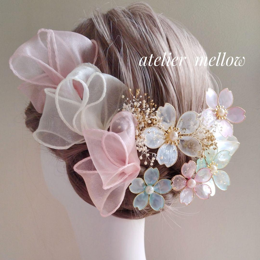 成人式 髪飾り桜 卒業式 袴 ウェディング アメリカンフラワーC917【速達】